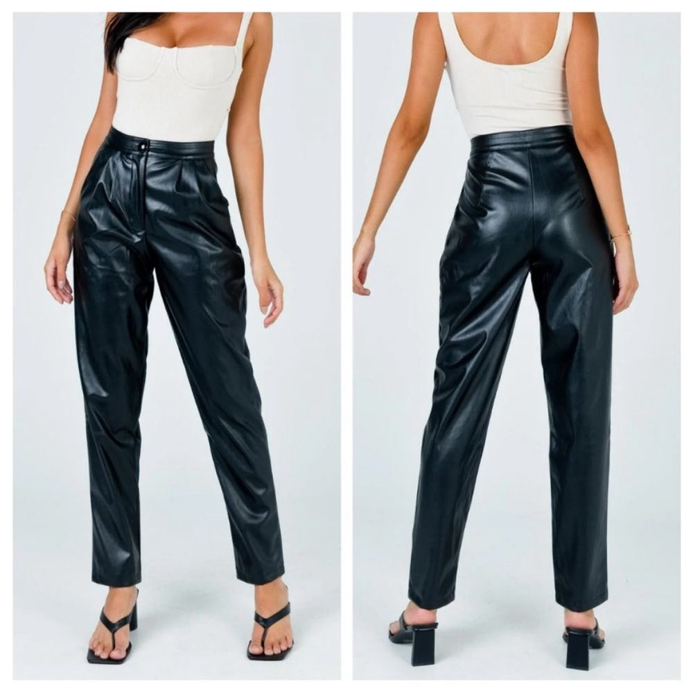 Princess Polly Love Club Black Faux Vegan Leather Straight Pants‎ Size 4